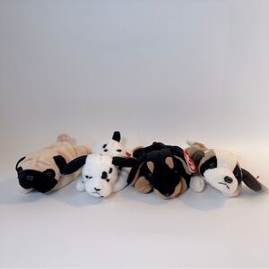 VTG TY Lot of 4 Dog Puppies‎ Bean Babies Bernie Dotty Doby Pugsly Vintage